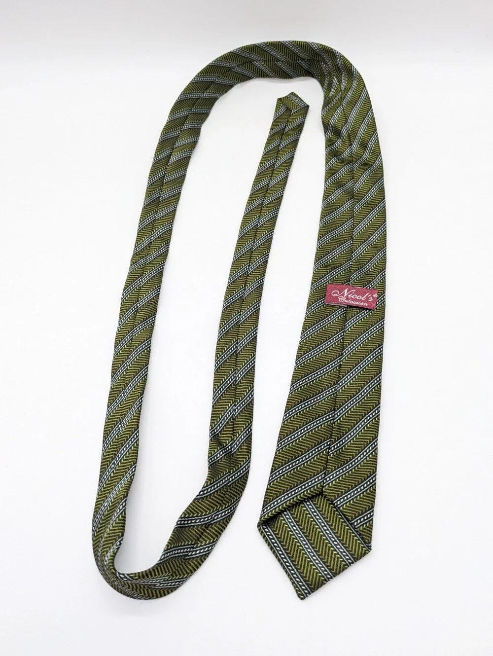 Nicols Collection Green Striped Skinny Tie Men's Neck Tie